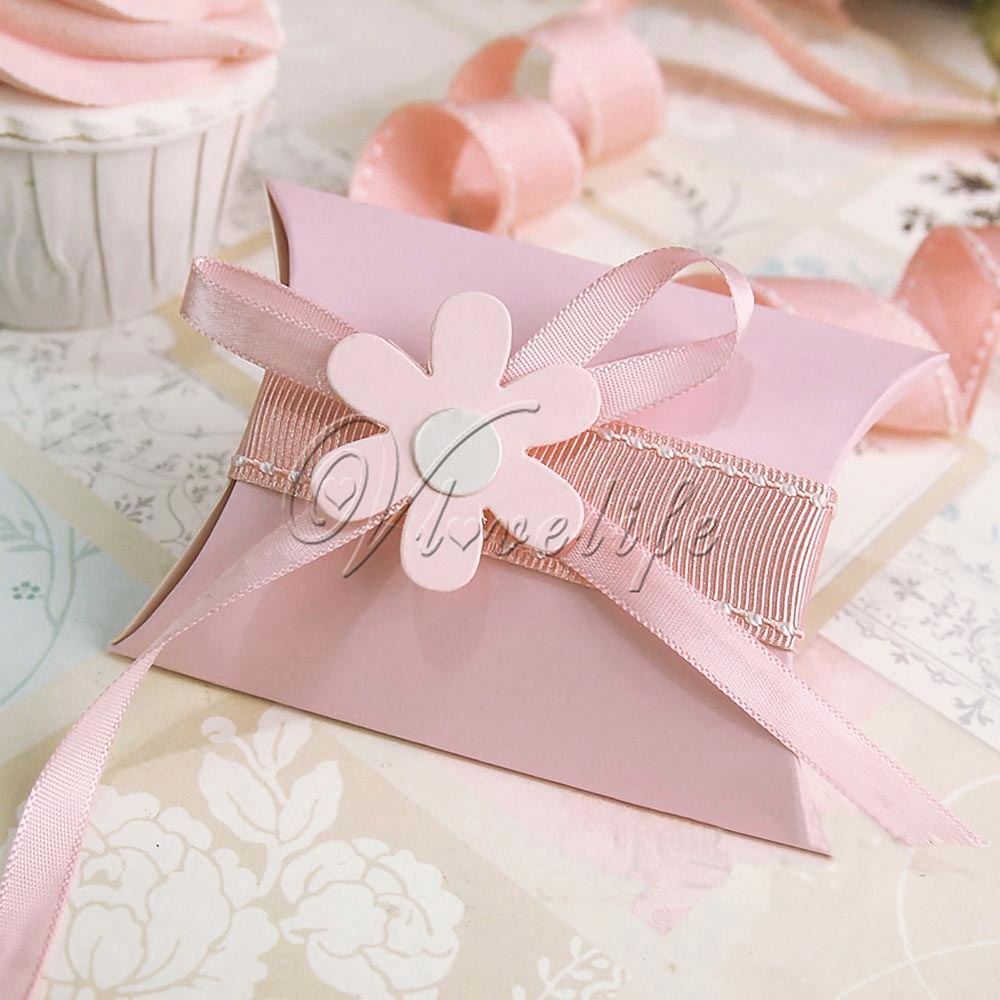 50 Stks/partij Stijl Kussen Vorm Doos Snoep Box Geschenkdoos Voor Wedding Party Favor Decor Karton/Pvc/bruin Kraft