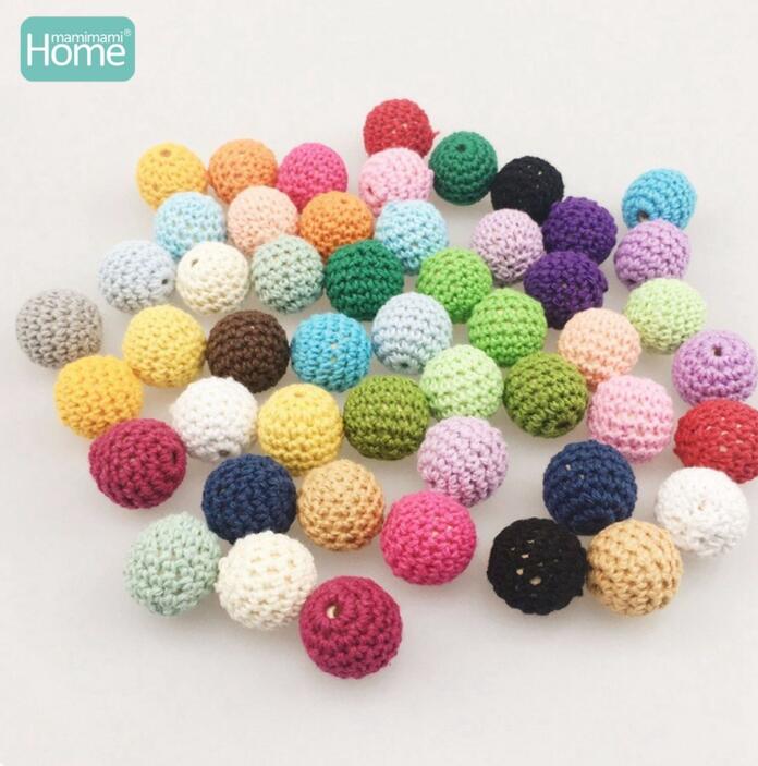 MamimamiHome 50 stk/partij Ronde Houten Kralen Gehaakte Kleur Mix Bal 16-20mm Hout Bijtring Decoratie Baby Rammelaar Speelgoed accessoires: 16mm