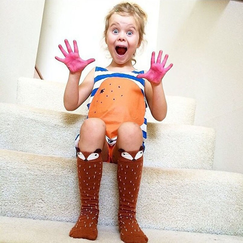 Fox Socks Calcetines de animales de bebé para niños, hasta la rodilla lindo bebé niña calcetines largos calentadores de piernas niño Kawaii largo bebé niños niña calcetín alto de rodilla