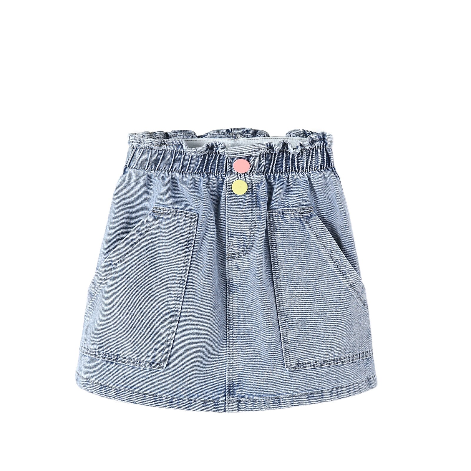 Kids Baby Meisjes Denim Rok Zomer Meisjes Effen Kleur Gekleurde Knop Rok Met Schuine Zakken Outfits Voor 4-10T