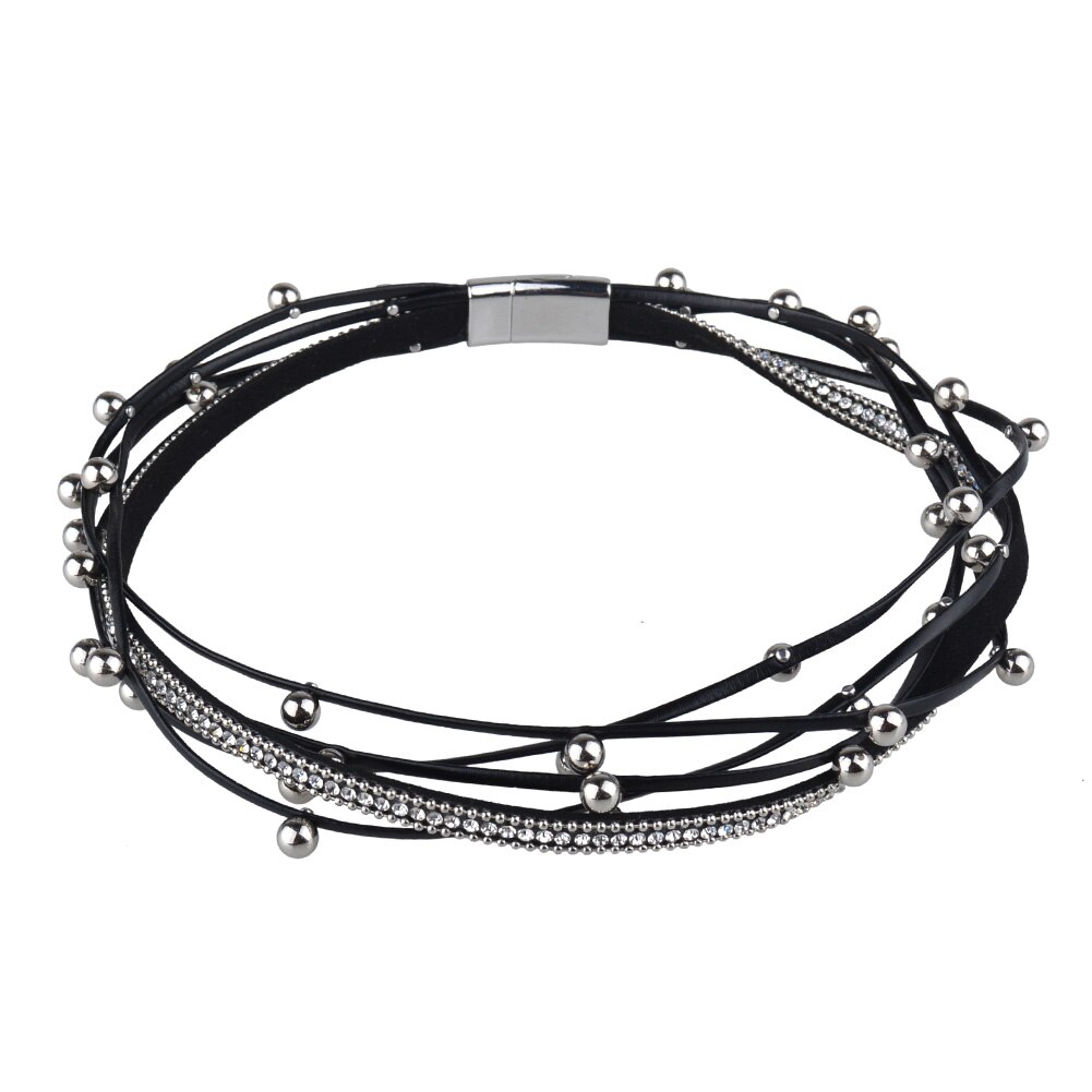 Metall Perlen Charme Leder Armbänder für Frauen Kristall Kette Bohemian Multilayer Wrap Armband Weiblichen Schmuck