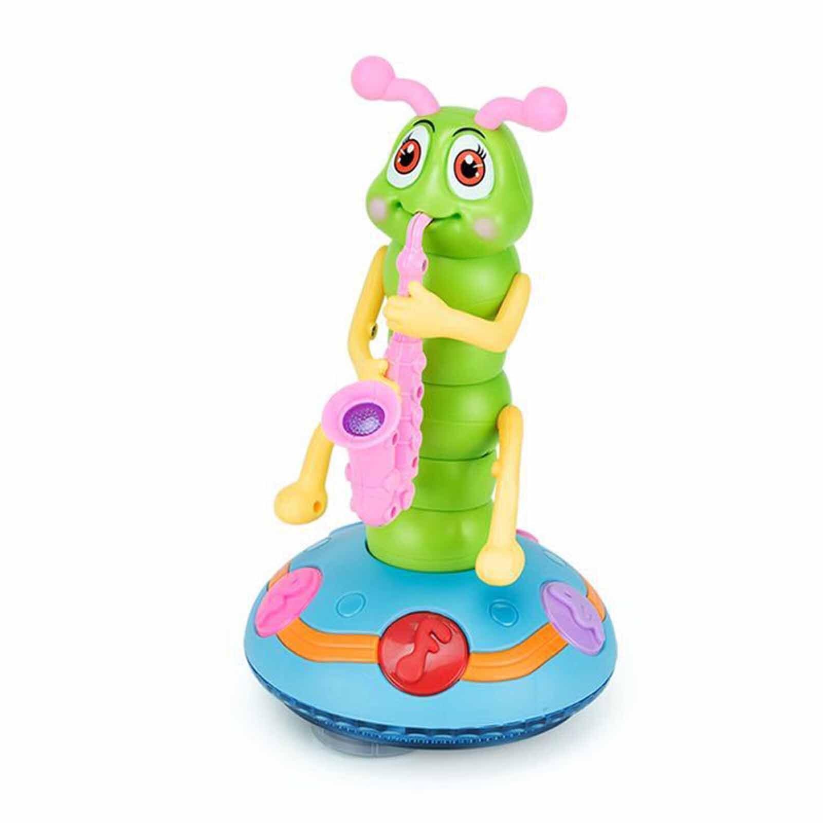 Sassofono danzante Caterpillar giocattoli musicali elettrici divertenti con torce a LED per bambini rotazione giocattoli per bambini suoni giocattoli di gioco