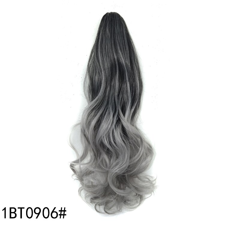 Ombre Grey Drawstring Ponytail Long Wavy Curly Overhead Ponytail Clip in Hair Extensions de cabello Natural Synthetic Hairpieces: #3