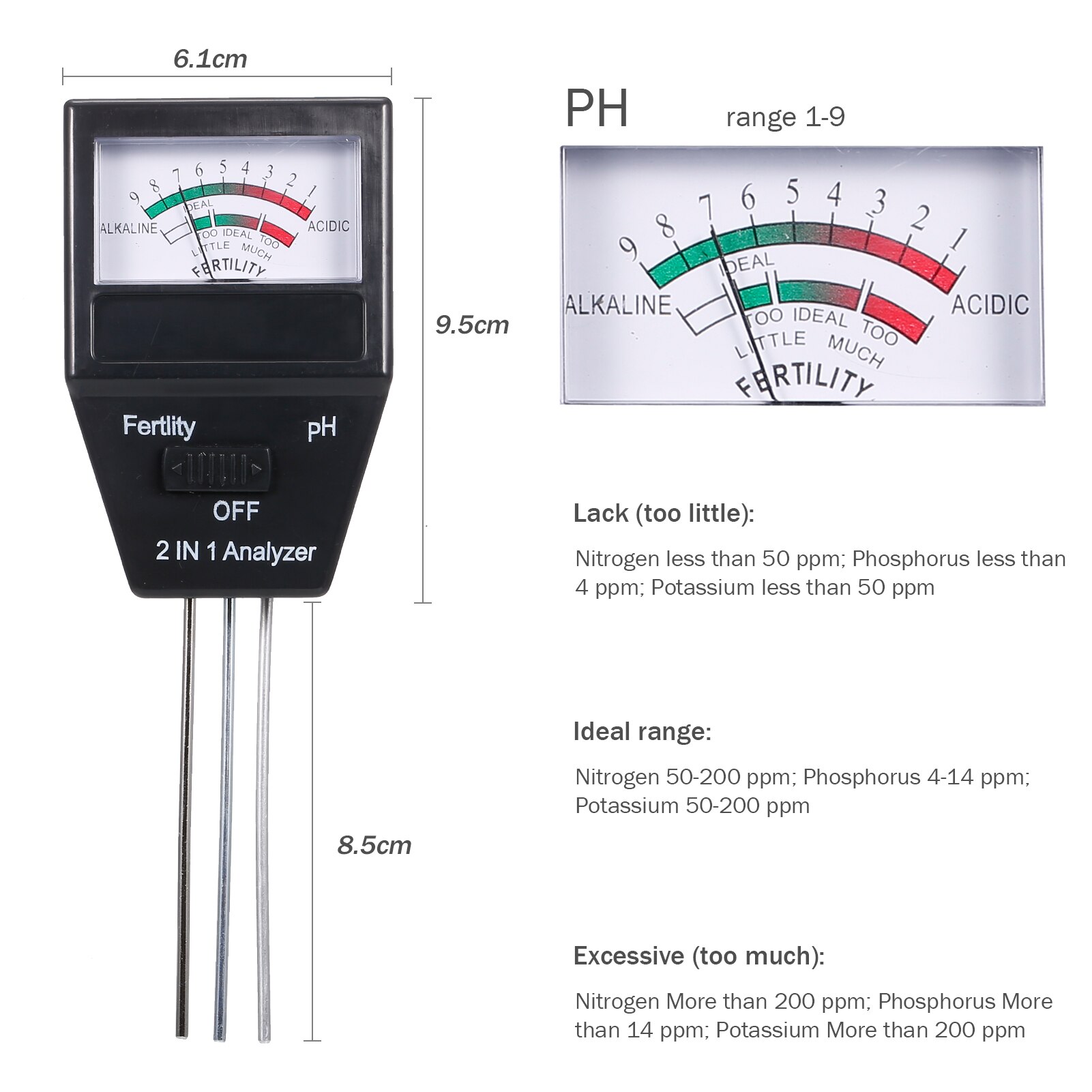 2-in-1 Soil pH Meter Fertility Tester pH Tester Soil Tester for Garden Farm Lawn Indoor Outdoor Plant Care