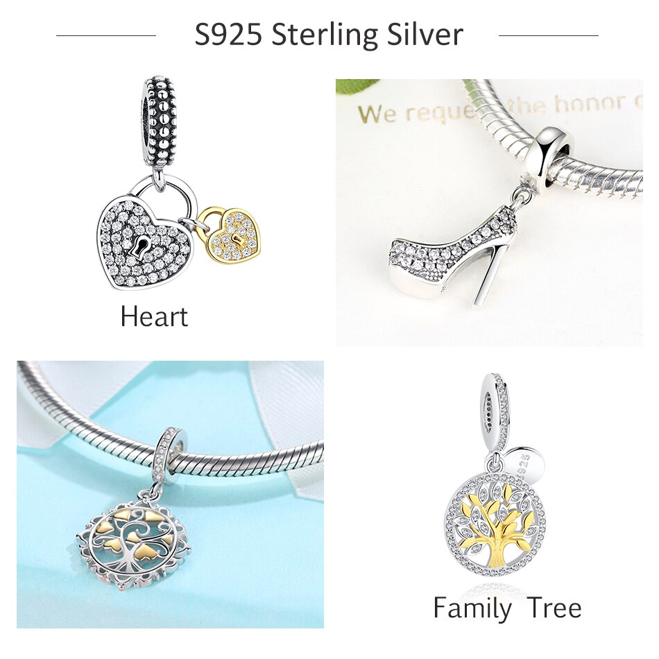 Silver Charms Fit Original Charm Bracelet Necklace 925 Sterling Silver Tree Love Heart European Charms Beads DIY Jewelry