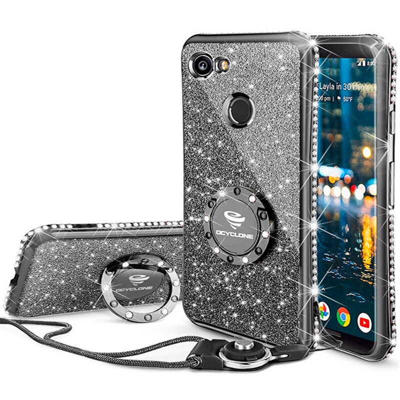 For Google Pixel 2Xl Case Luxury 360 Degree Kickstand Phone Housing case Rhinestone Bling Glitter Soft Slim 18:9 Inch Silicone