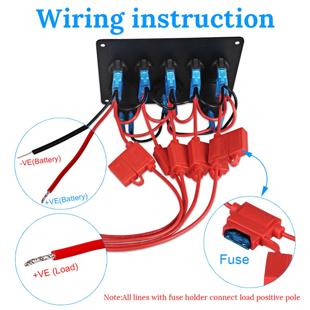 Control Panel Switch 5 Gang On-Off Toggle Usb Charger Car Ship Yacht Combination Panel With Usb Cigarette Lighter Socket