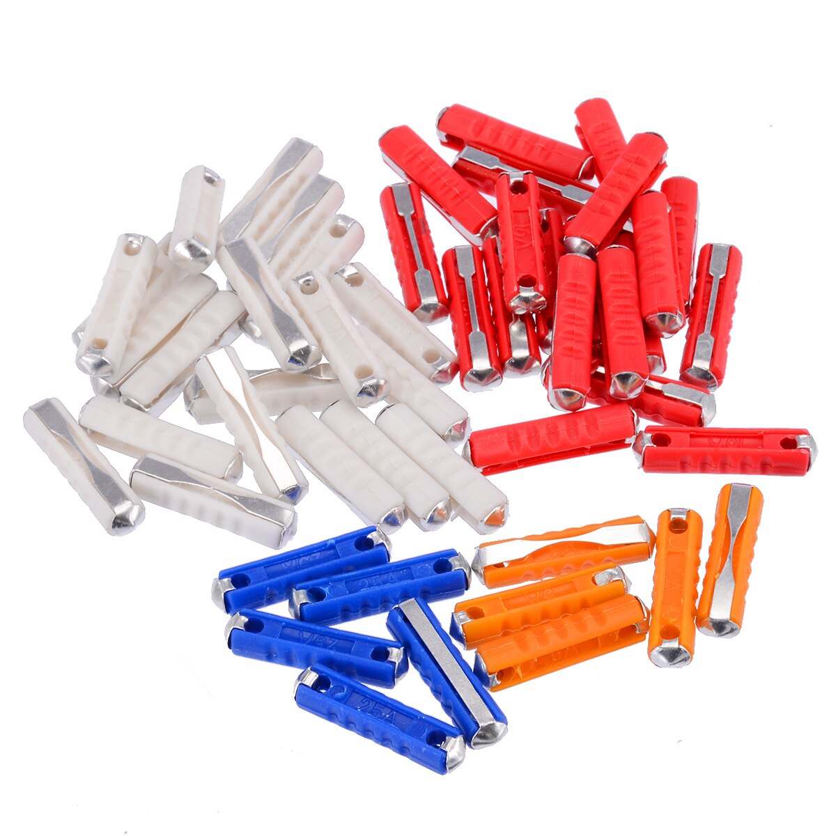 50Pcs/Set Classic Car Auto Fuses Kit Ceramic Continental Car Fuse Torpedo Bullet Assorted Box Continental Fuses 5A 8A 16A 25A