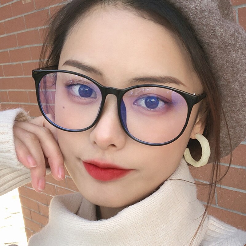 Oversized Round Horn Rimmed Eye Glasses Clear Lens Oval Frame Anti-Blue Anti Eyestrain Headache for Reading/Gaming LL@17