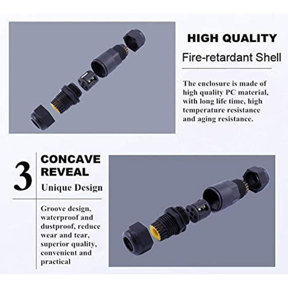 IP68 Waterproof Connector I Shape 2 Pin 3 Pin 4 Pin 250V 10A Wire Straight Connector Quick Wiring Waterproof Connector Outdoor