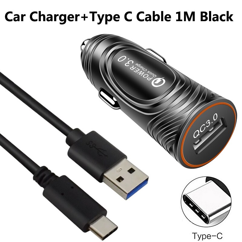 Cargador de coche con Cable tipo C para Xiaomi POCO X3, M3, F2 Pro, X2, 10, 10T, 9, 9T, Note 9, 8, Cable de tipo , C, USB, C: Charger Cable Black