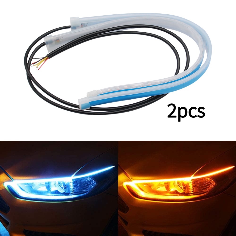 2 uds 12V LED DRL luz de circulación diurna de coche tira impermeable Flexible faros de coche señal de giro blanca luces de flujo de freno amarillas: YELLOW / 4.300 k