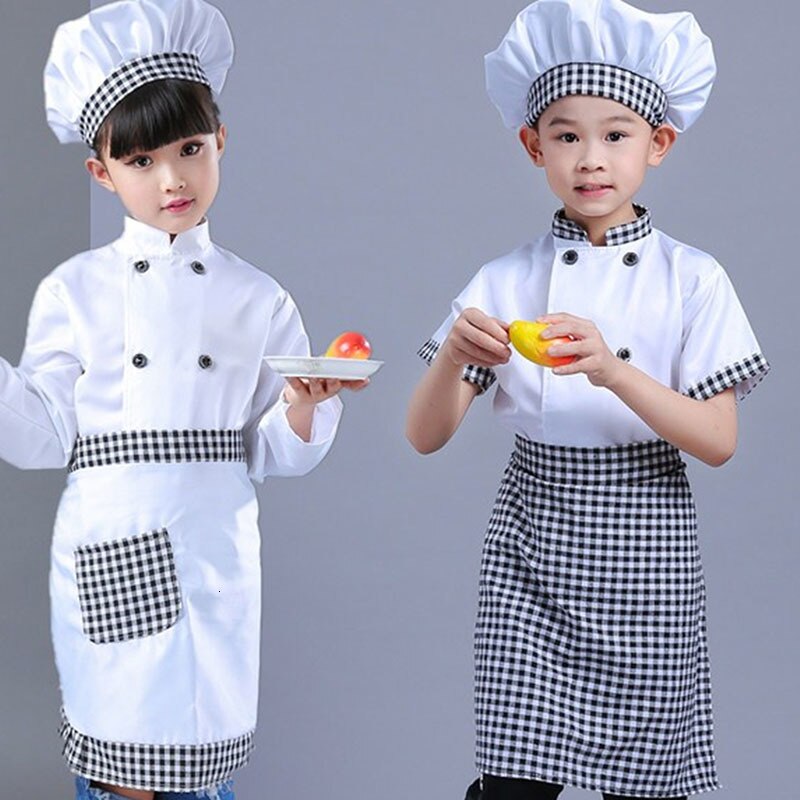 95-160cm Chef niños disfraces ropa de cocina bebé niña bebé cocina uniforme Cosplay disfraces delantal tapa superior para el arte de hornear