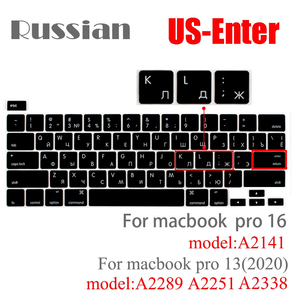 Russische Siliconen Toetsenbord Cover Beschermer Voor Macbook Air13/12 /15/16pro Touchbar A1706/A1466A1708/A1990/A1398/A2289/A1932/A2141: USproA2141A2289A2251