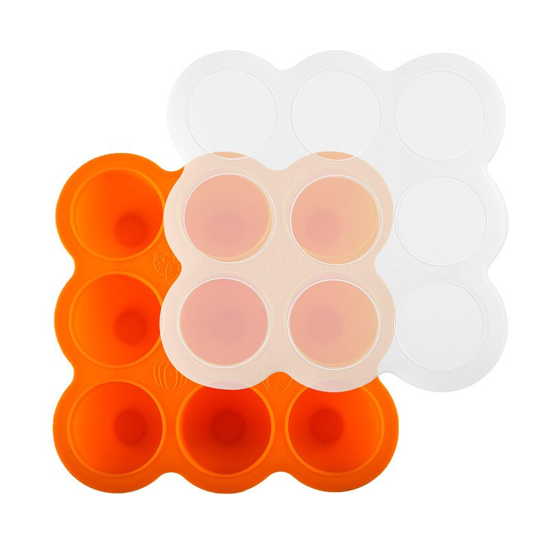 Amtoy 4 farver 9 huller 4 huller silikone babymad opbevaringsboks fryse babymad modermælk isterninger babymad beholder: 9 huller orange