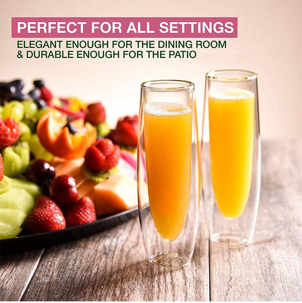 Stemless Champagne Flutes Crystal Glass Hand Blown Mimosa Glasses Cup Premium for Bridal Shower Party Wedding