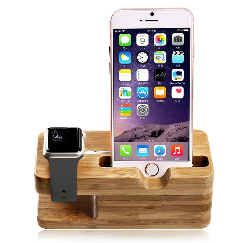 Wooden Charging Dock Station Multi-Function for Mobile Phone Holder Stand Bamboo Charger Stand Base For Apple Watch iPad iPhone