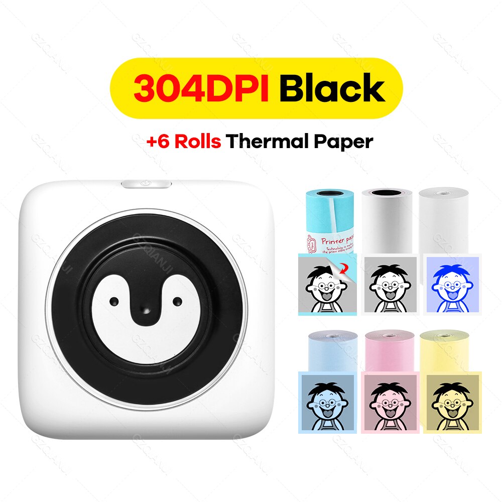 304DPI Photo Printer Bluetooth Wireless Connected Via Phone Free App For Android and iOS Mini Pocket Thermal Printer 300DPI: 304BK add 6 Group