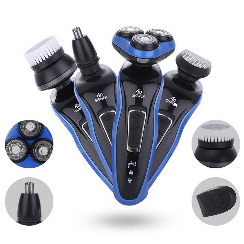 Elektrisk barbermaskine 4 in1 multigroomer genopladelig elektrisk trimmer til hår næse skæg med ansigtsrensende børste shaver til mænd: Default Title