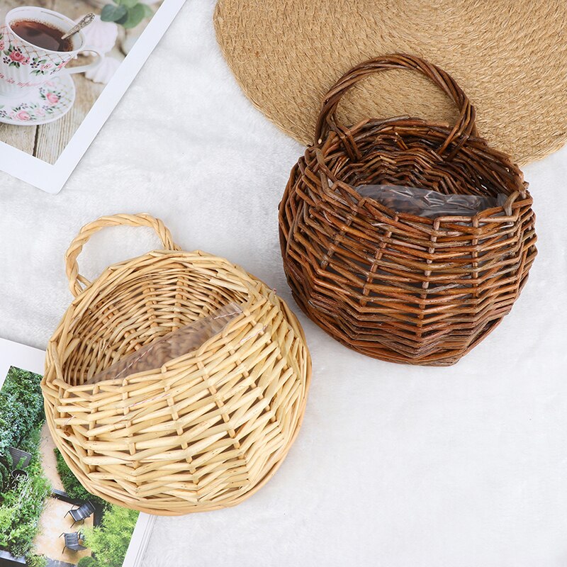 1PCS Flower Planter Wall Hanging Wicker Rattam Basket Garden Vine Pot Indoor Plants Holder 4Colors Wicker Basket