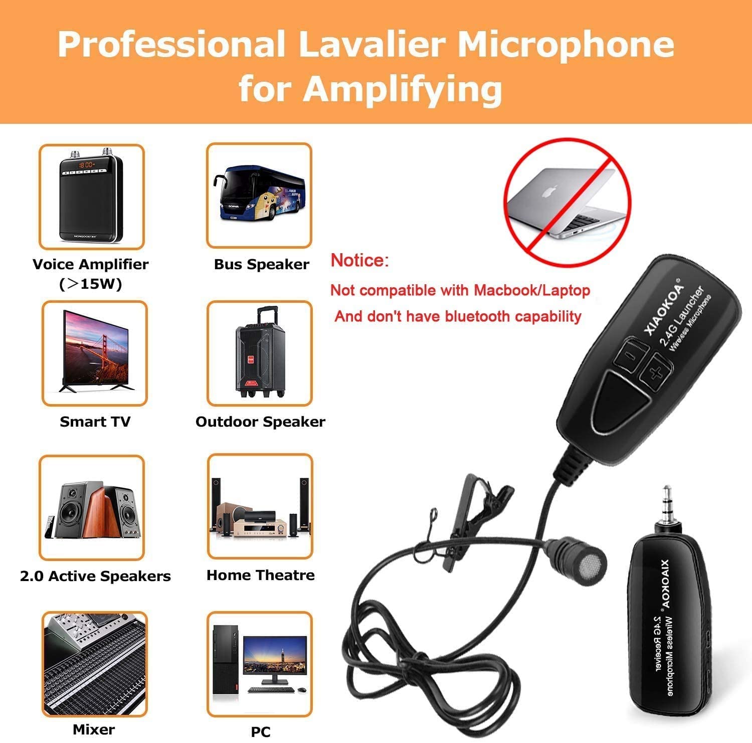 Xiaokoa Draadloze Lavalier Microfoon, 2.4G Draadloze Microfoon Systeem Met Lavalier Revers Microfoons, Zender &amp; Ampreceiver Voor Confe