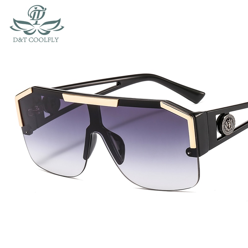 D&T Shield Sunglasses Men Women Color Lens Alloy Frame Rectangle Brand Sunglasses UV400