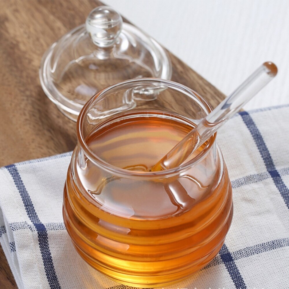 Bote de cristal para Miel de 250ml, tarro transparente para mermelada con cucharón y tapa para uso doméstico para Cocina