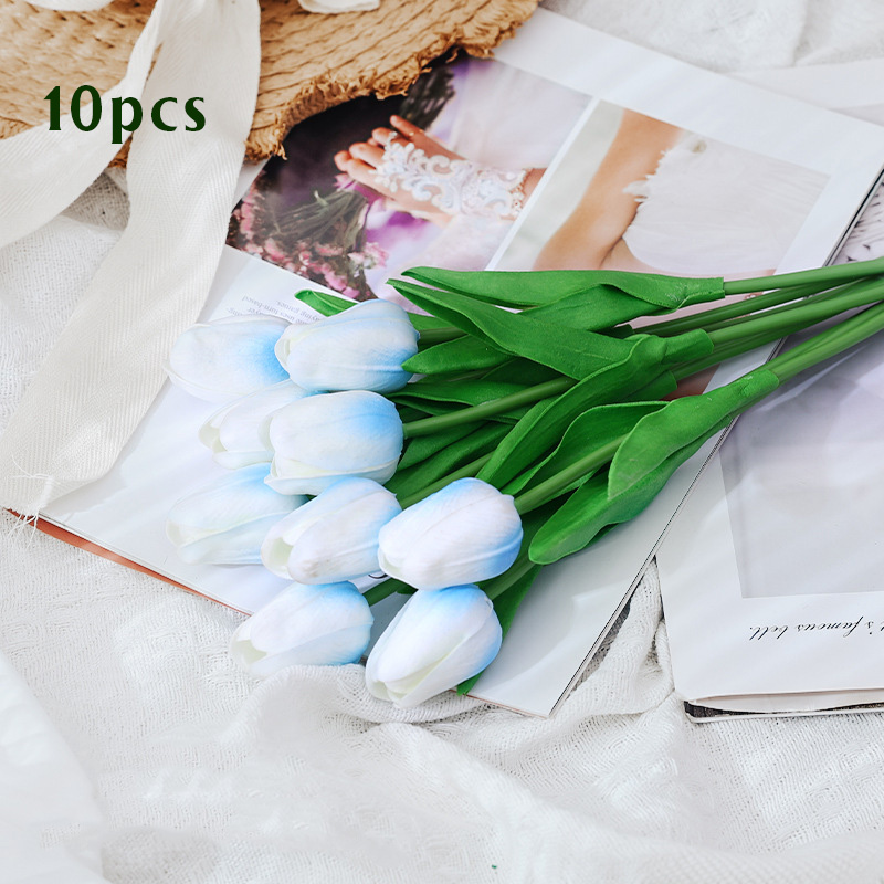 10 stk kunstig tulipanbukett hjem hagedekorasjon bukett bryllup brudebukett festlig fest håndverk vase plantedekorasjoner: Oransje