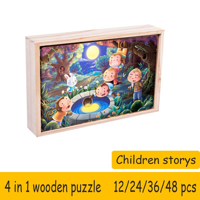 WYW – Puzzle 4 en 1 en bois pour enfants, avec boîte de rangement, grand modèle exquis, jouet Parent-enfant: Story opp