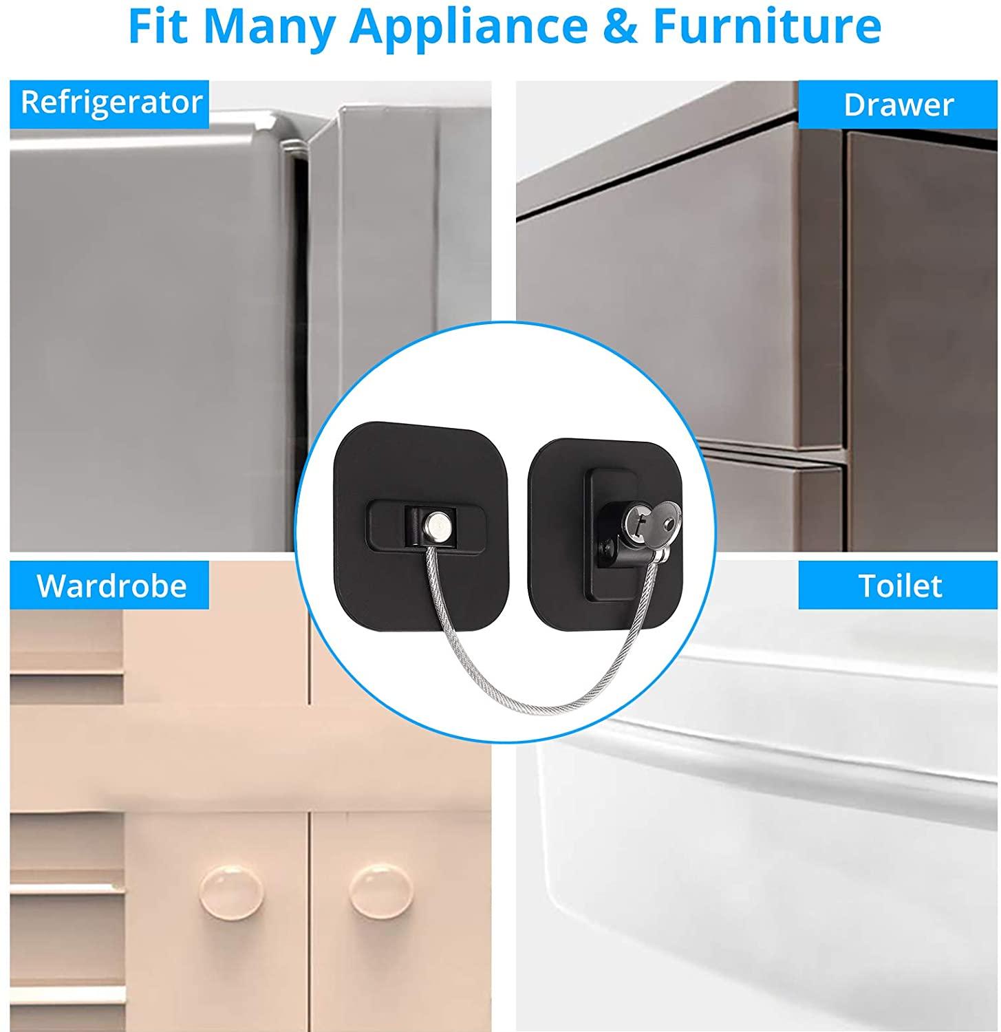 Refrigerator Door Lock with Key Adhesive Freezer Door Latch Cable Restrictor for Child Safety Used on Refrigerators Freezer 1pcs