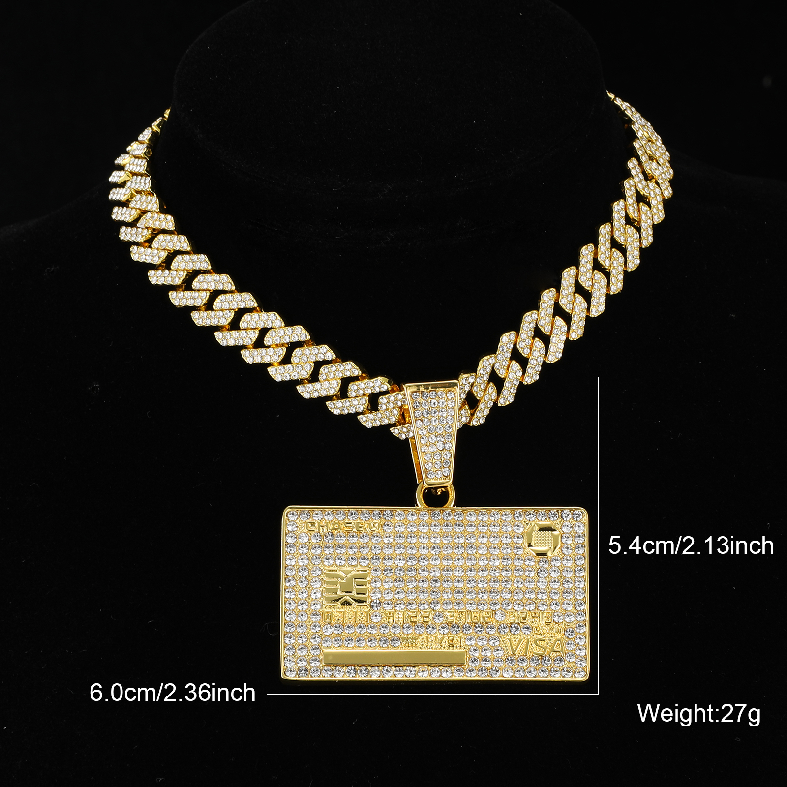 D & Z-colgante de tarjeta de crédito con diamantes de imitación de 13mm, cadena cubana de Miami, hip hop, collares ostentosos, joyería de para hombre: 60 cm / Rojo óxido
