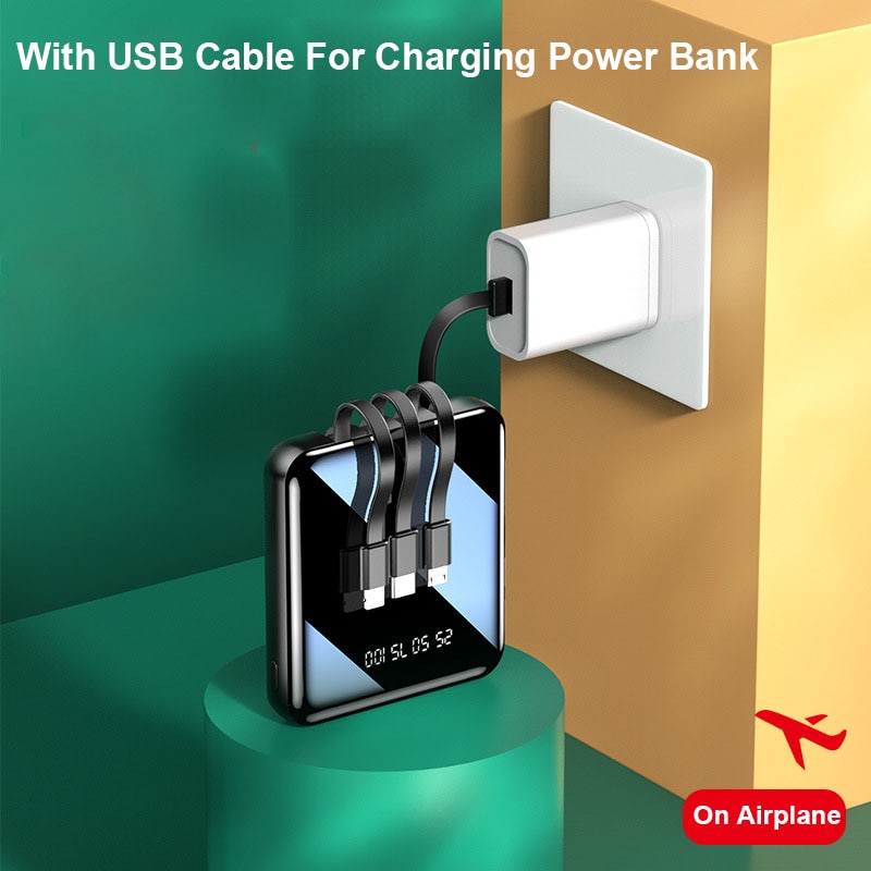 20000mAh Mini Tragbare Energie Bank Mit Mikro USB Typ-c Kabel Für iPhone Samsung Huawei Clever Telefon Poverbank