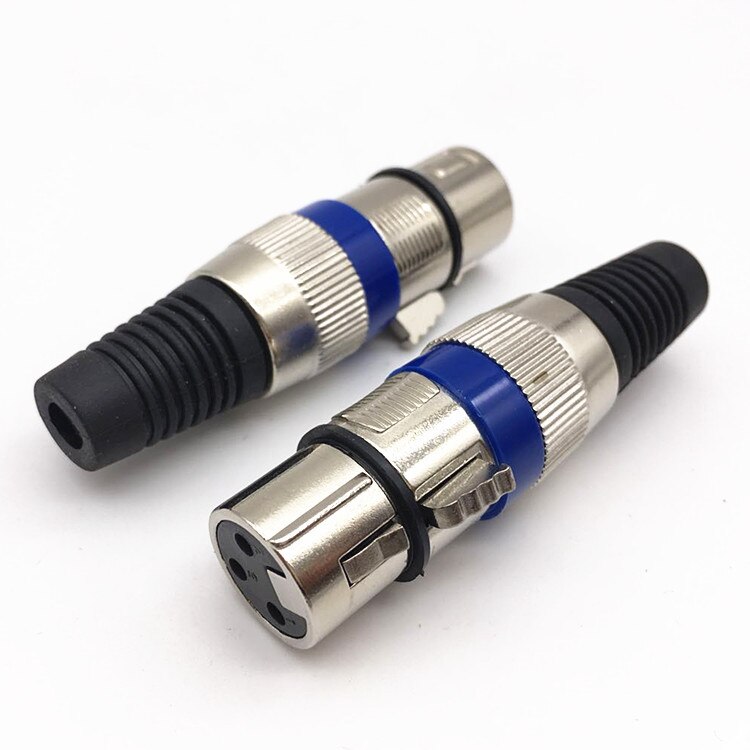 4 stück kurze xlr-stecker (männlich/weiblich), 3 -adrig, ktv-mikrofon-spezifischer anschluss, blauer runder metall-xlr-stecker, xlr-anschluss: Weiblich, 4 stück
