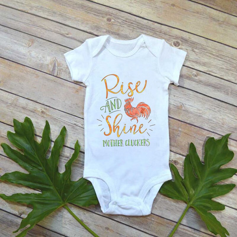 DERMSPE Newborn Baby Boy Girl Short Sleeve Letter Print Rise And Shine Mother Cluckers Cotton Romper Outfits Summer Baby Clothes