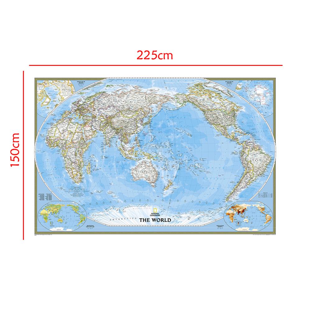 Non-woven Waterproof World Map 150x225cm Mercator Projection World Map Without Flag For Trip And Travel