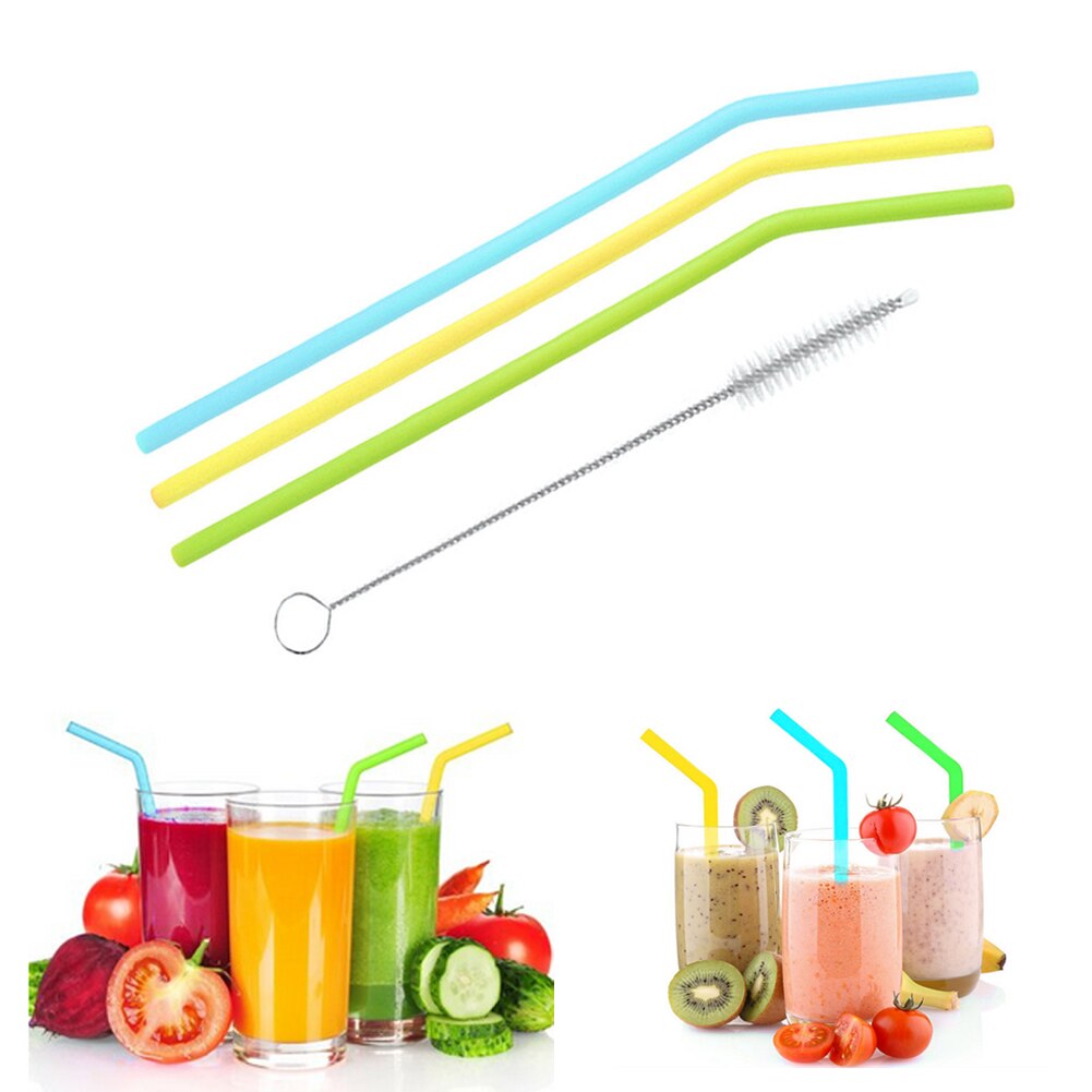 Paille à boire en silicone sans caoutchouc, , ensemble Flexible de , réutilisable, longue avec brosses de nettoyage