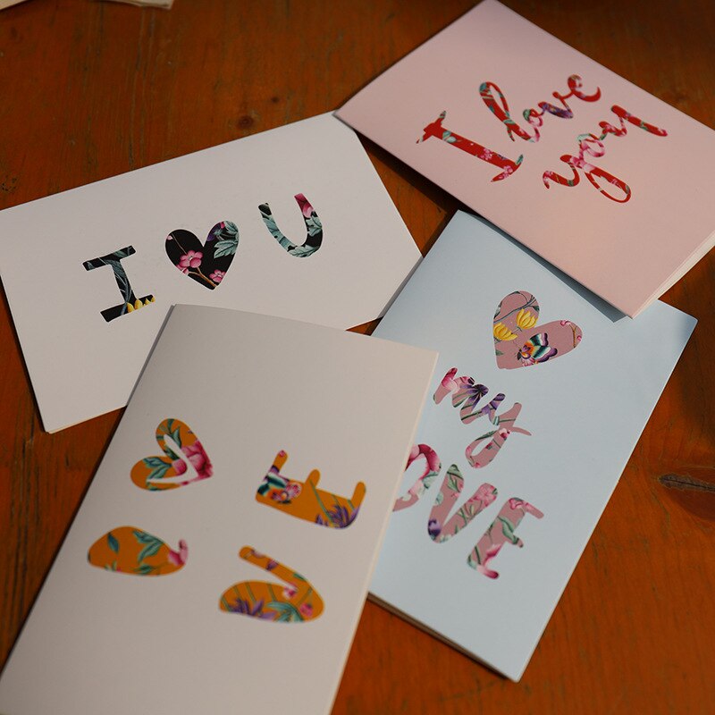 6pcs I Love You Greeting Cards Heart Flower Concise Style Wedding Cards Happy Valentine&#39;s Day Message Cards For Girl Friend