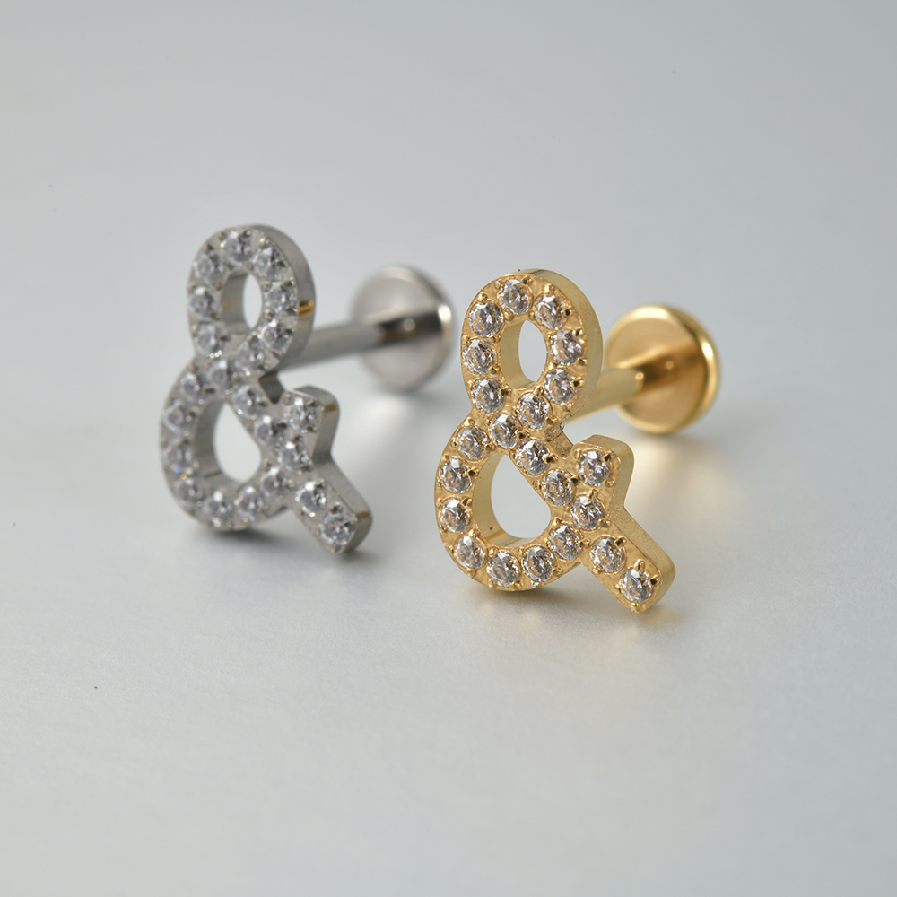 1PC G23 solidny tytan nożyce wąż chrząstka kolczyki Stud 16G gwint wewnętrzny cyrkon Helix ucho Tragus Piercing biżuteria: WHITE / Antyczny, platerowany brązem