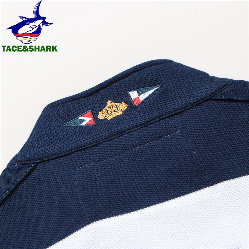 TACE &amp; SHARK marca squalo strisce larghe ricamo rosso manica lunga Polo top moda Casual uomo Slim Polo abbigliamento Casual da lavoro