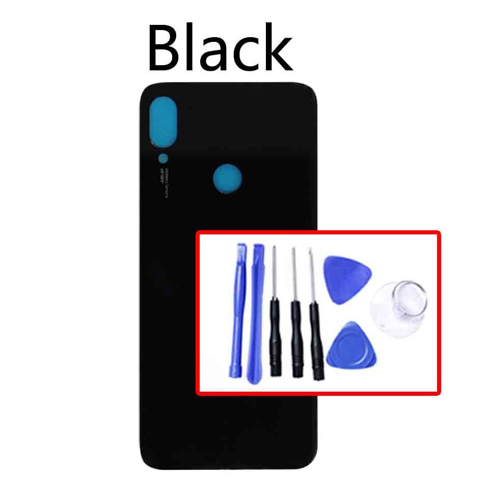 Para xiaomi redmi nnote 7 pro bateria de volta capa painel vidro porta traseira habitação caso substituição do escudo: Black-With tool