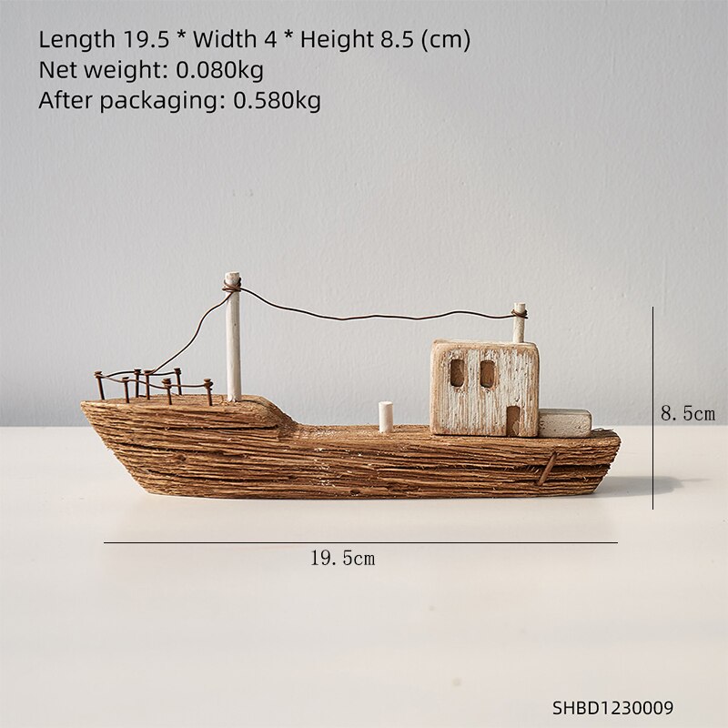 Wooden Ship Model Modern Home Decoration Iron Retro Sailboat Figurines Office Desk Decorative Birthday Christmas: Wood color-B
