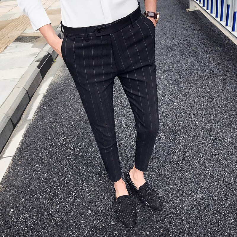 Pantalones a rayas para Hombre, pantalón informal, a cuadros, para oficina, Perfume, ajustado, para verano,