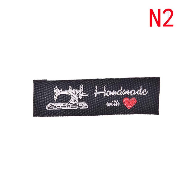50 sztuk DIY flaga etykiety na szycie ubrań akcesoria tkane ręcznie z miłością kot maszyna robić szycia naszywki na odzież tłoczone tagi: N2 6x1.5cm