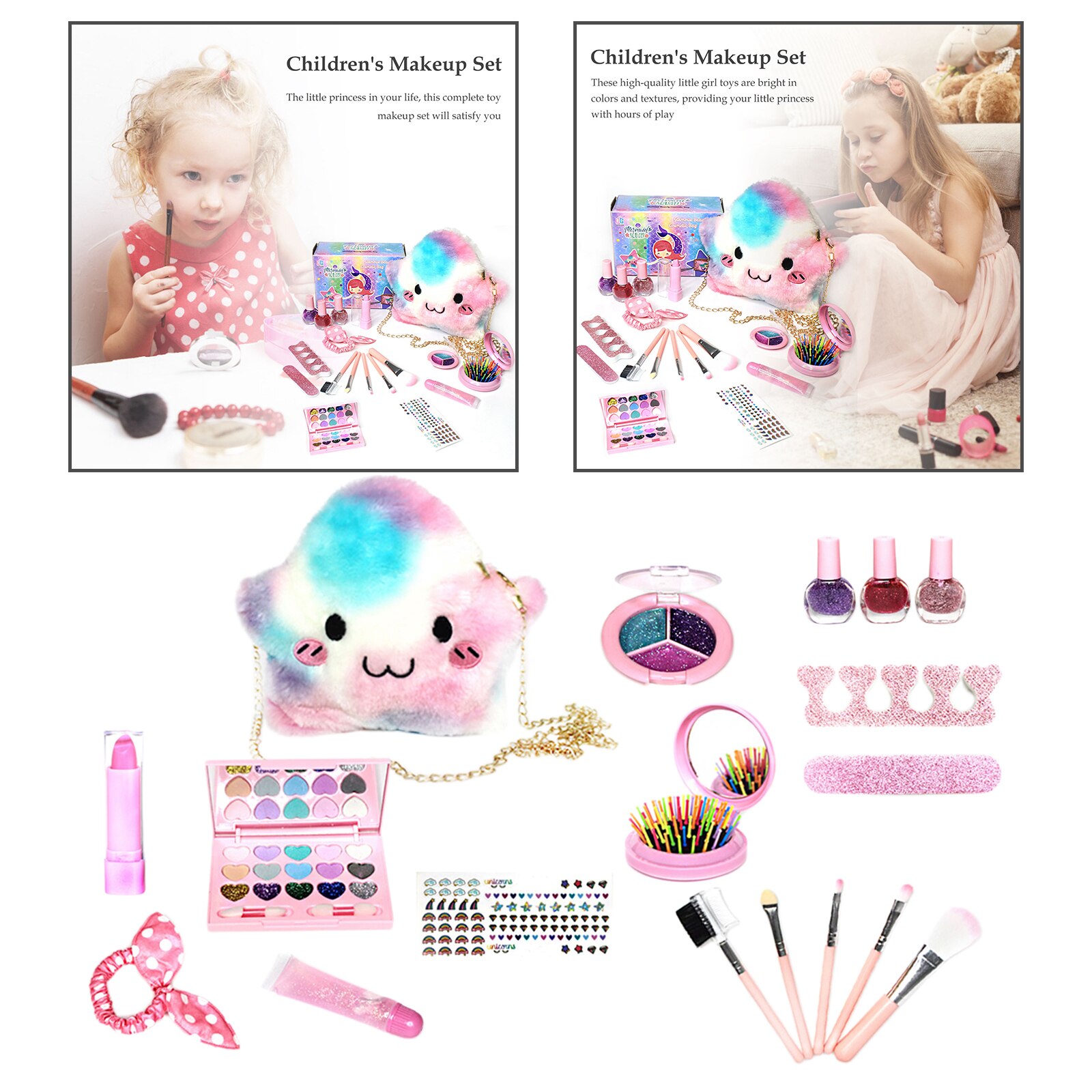Girls Make Up Set Party Dress Up Cosmetic Pretend Play Toy w/ Makeup Bag