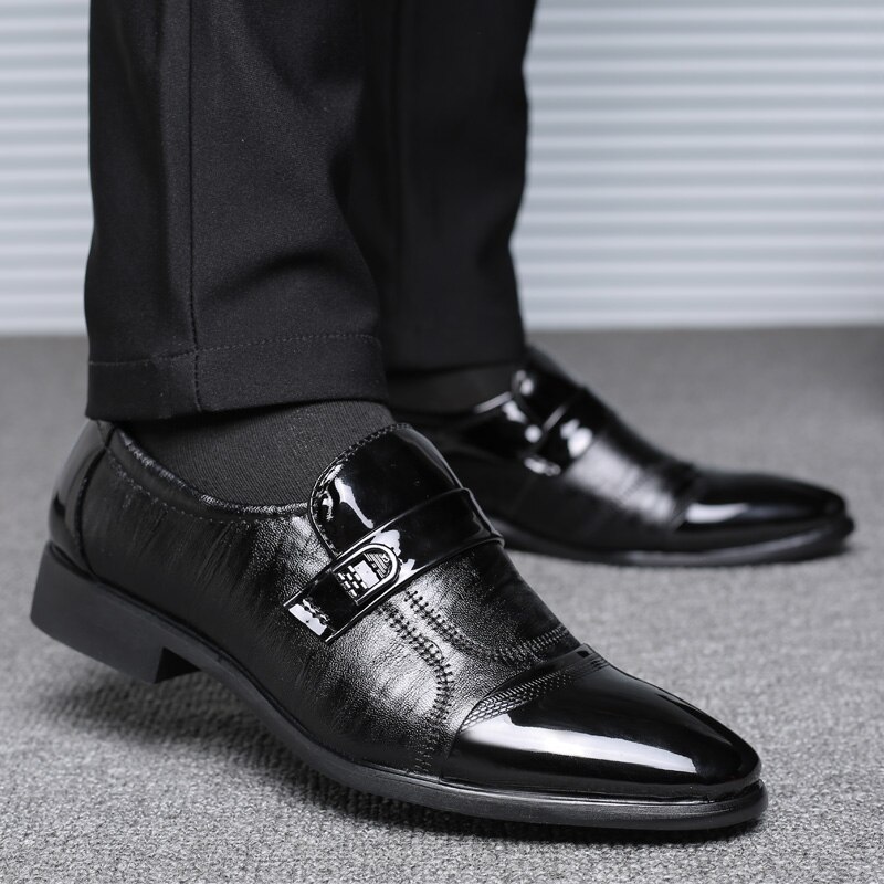 Zapatos GOODRSSON de cuero genuino de PU para hombre, trajes de Punta deslizante para hombre, zapatos de negocios para hombre, zapatos de hombre , zapatos oxfords clásicos para hombre