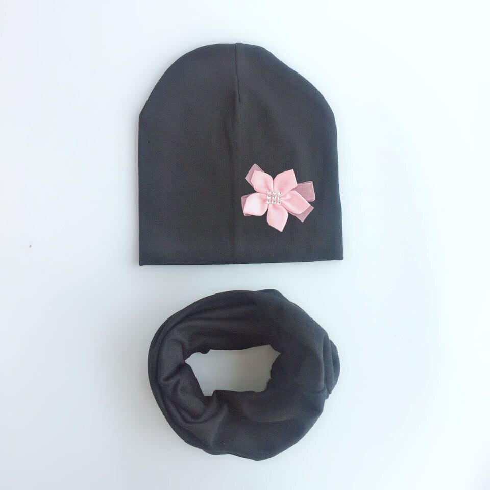 Flicka blomma mössa keps krage halsduk set fluga bomull blomma mössa för flickor fjärilsknut melamed huva 6 månader -3 år