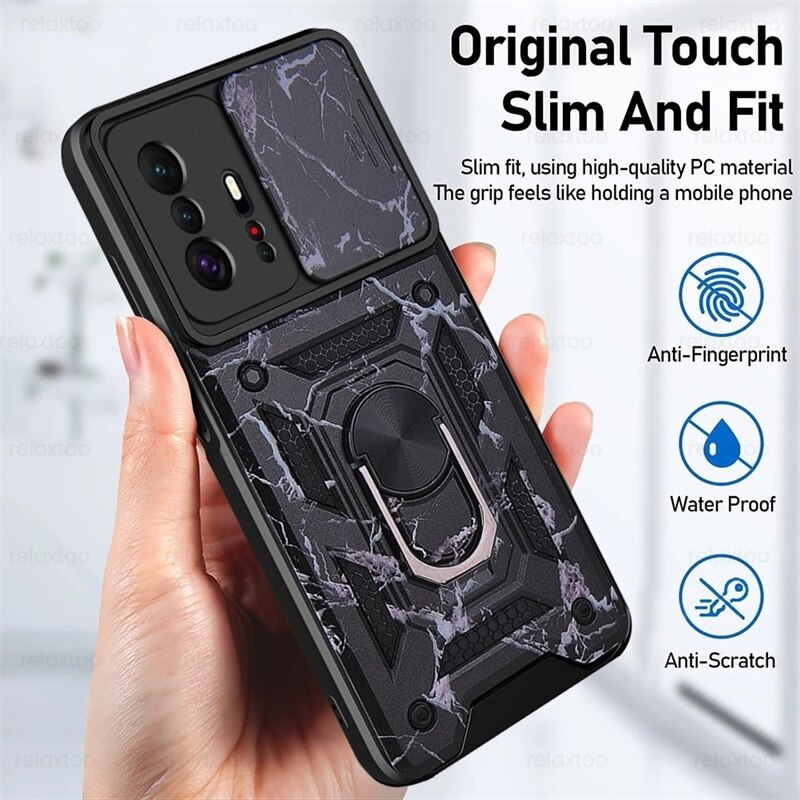 Mi11T Case Slide Camera odporny na wstrząsy pancerz Coque dla Xiaomi11T Xiaomi Xiomi Mi 11 T 11 T Pro magnetyczny uchwyt samochodowy pierścień Protect Shell