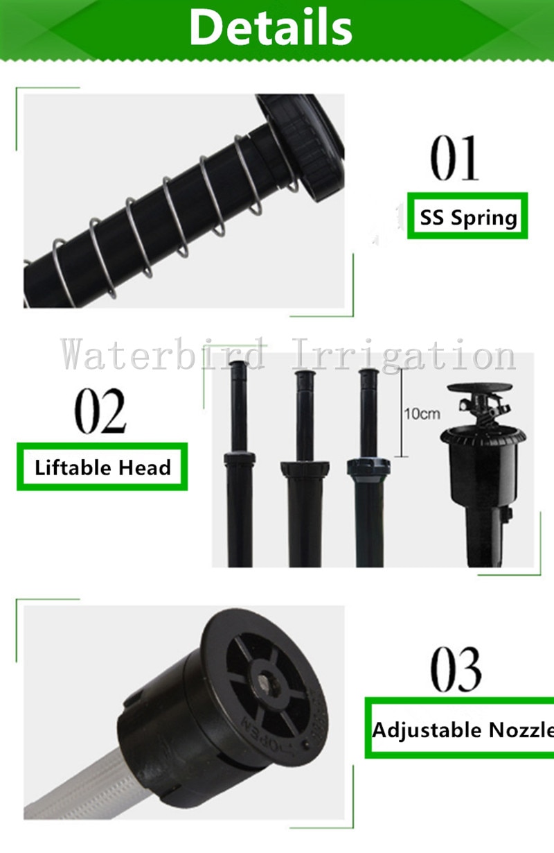 1/2Inch Pop-up Sprinkler ABS Body Garden Supplies Lawn Irrigation Adjustable Pattern (25 to 360Degrees)