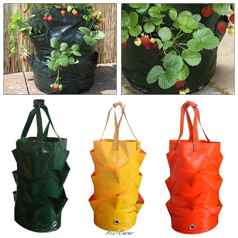 Bolsa de plantación de fresa de 3 galones, bolsa de plantación de plantas de aire y hojas de jardín, protección ambiental, transpirable, accesorio para jardinería para el hogar