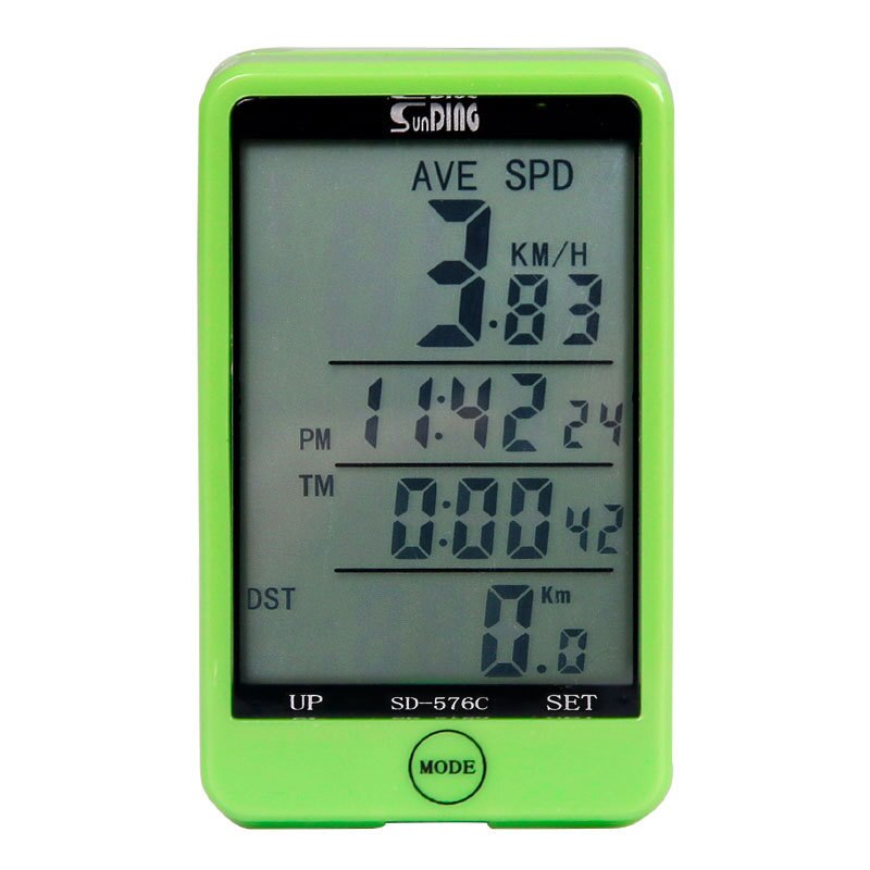 Bicycle code watch Sunding Mountain Bicycle Speed Meter SD576C Wireless English Waterproof Speedometer Velocity Metre NightLight: wireless 576C  Green